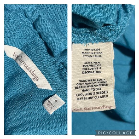 Soft Surroundings Camellia Pullover Tunic Linen Blend Teal Blue L - Picture 8 of 9